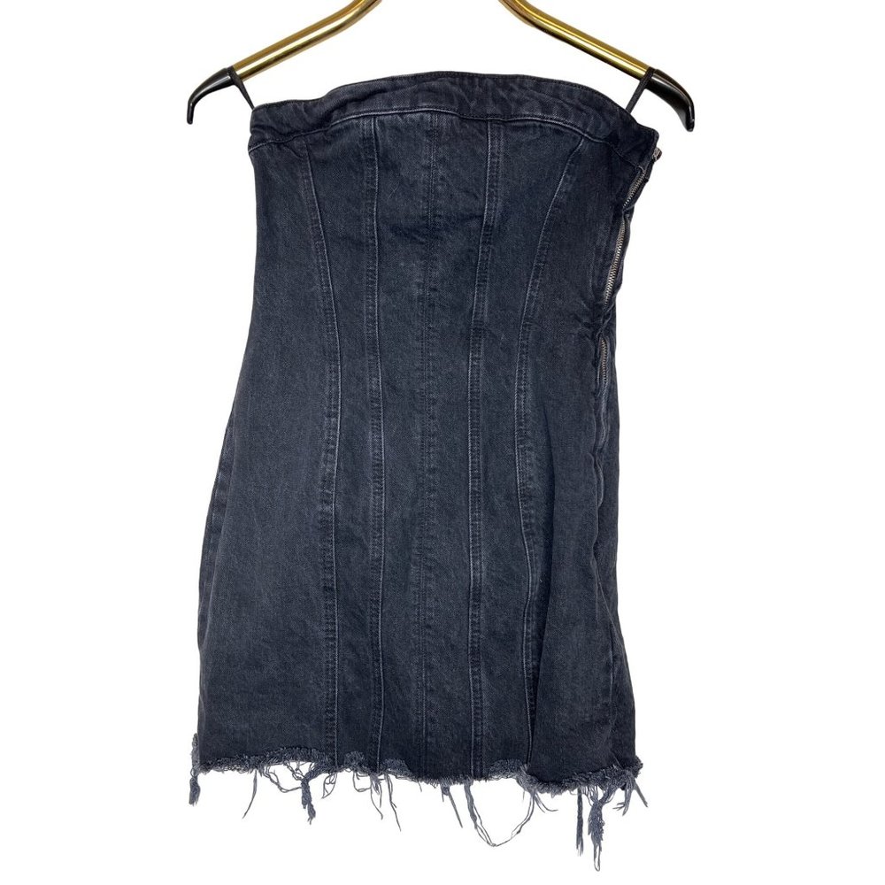 Zara Black Washed Denim Strapless Mini Dress